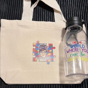 Trendy Beige Tote Bag with Puzzle Design